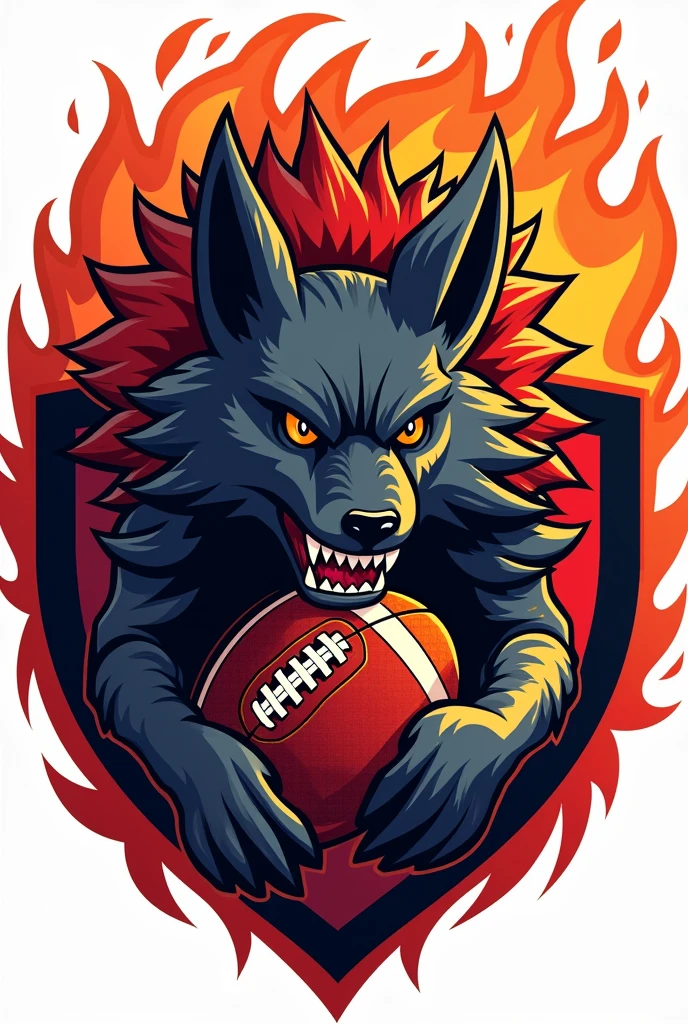 A crest of an American football team based on the Pokémon Arcanine biting a football and the team name "Blast Burn"