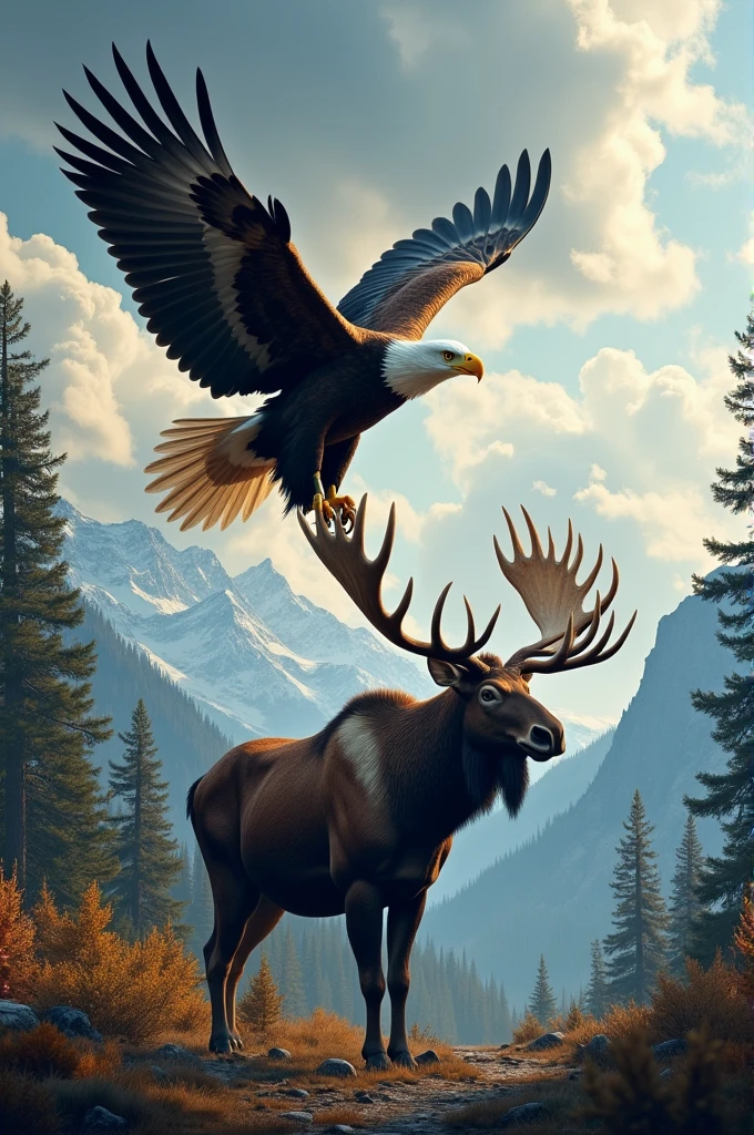 American eagle and a moose superimposed.