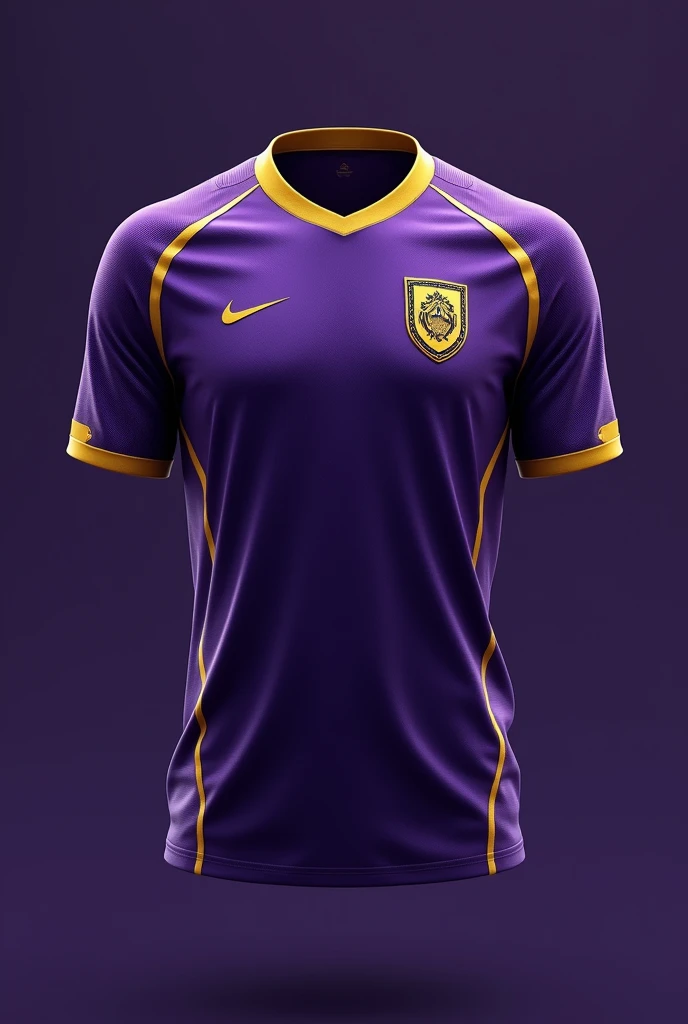 Create a team shirt in purple with gold details , and put a small wolf shield as a coat of arms on the blouse