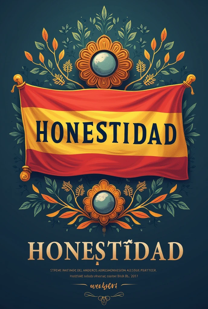 Designs about the value of honesty for a flag that contains the name honesty horizontally in Spanish and with designs around it inside the flag