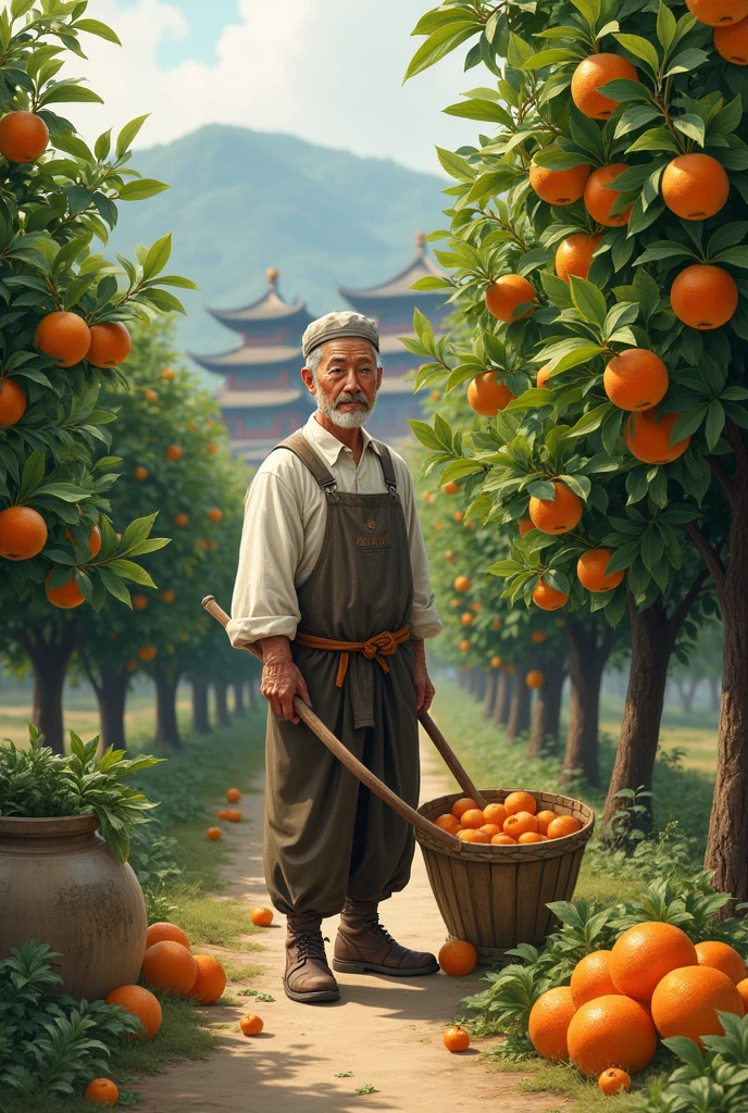 Chinese farmer growing oranges in ancient times