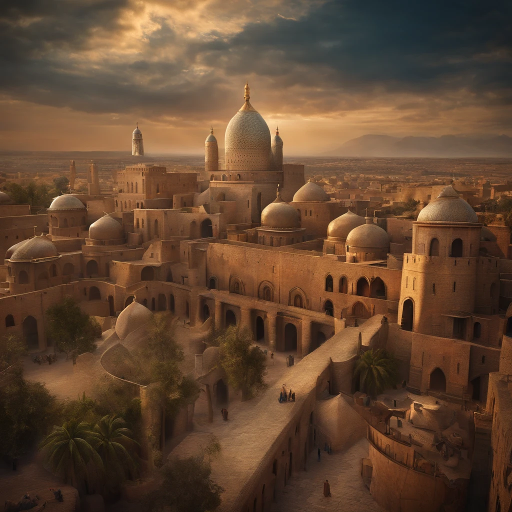 City with buildings from Babylon, super developed, medieval era