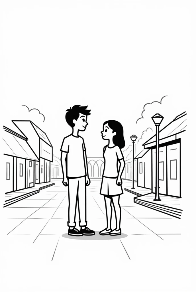 Can you create two people chatting in a square but at a drawing level so easy that a 4  can create in black and white style?
