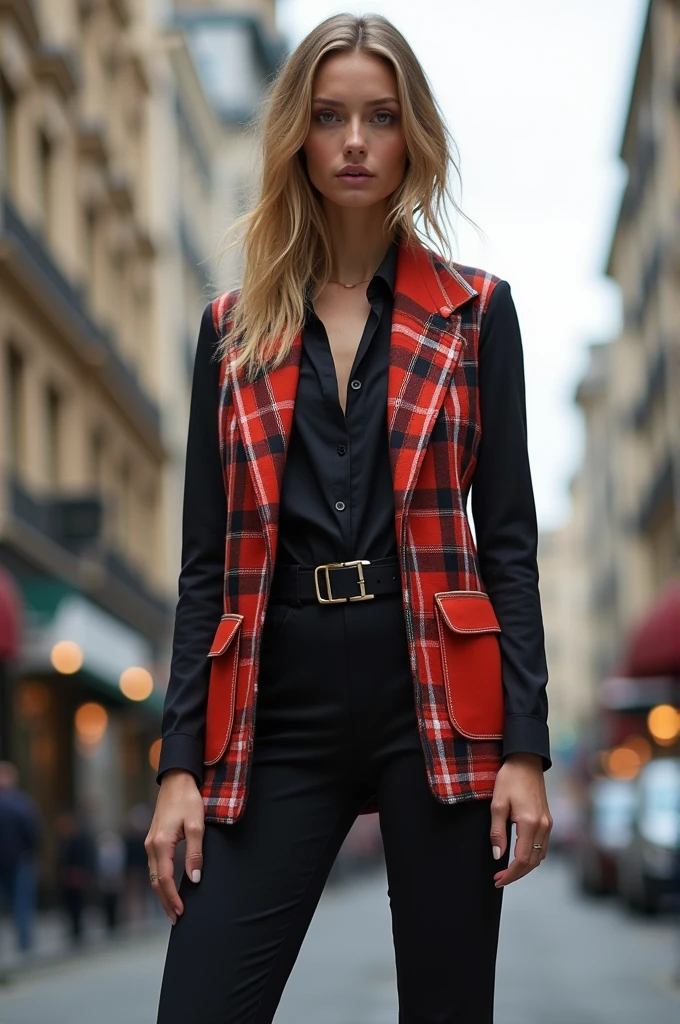 Jumpsuit with checked vest