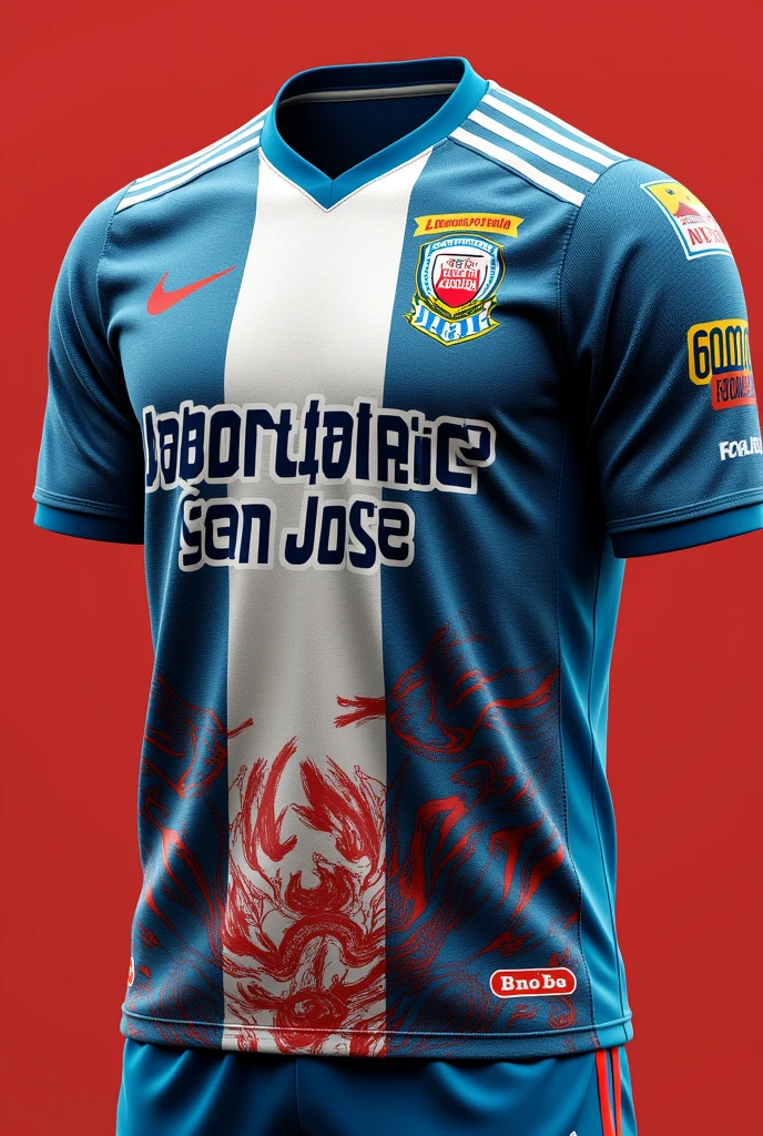 Design a soccer jersey that has the word laboratorio san jose with a guatemala design
