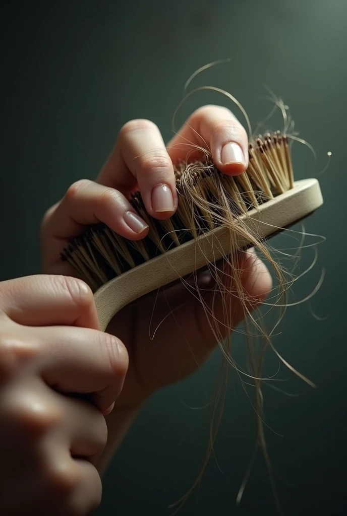 Hair tangled in a brush, conveying the frustration of hair loss.