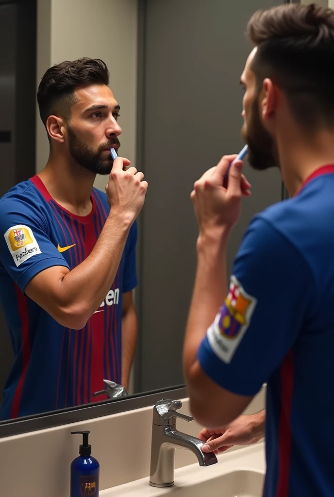 A Barca player brushing his teeth