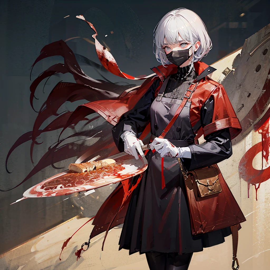 There is a woman wearing a white shirt and red pants holding a knife., Cyberpunk horror style, ハイパーリアルなCyberpunk Style, Silent Hill Style, Cyberpunk Style, Cyberpunk style outfit, Dark apocalyptic style, Cyberpunk Costume, White cyborg fashion shot, Silent Hill Supermodel, Cyberpunk Photography, Cyberpunk Streetwear, Cyberpunk 20. Model Girl, Wet day. Game Rendering