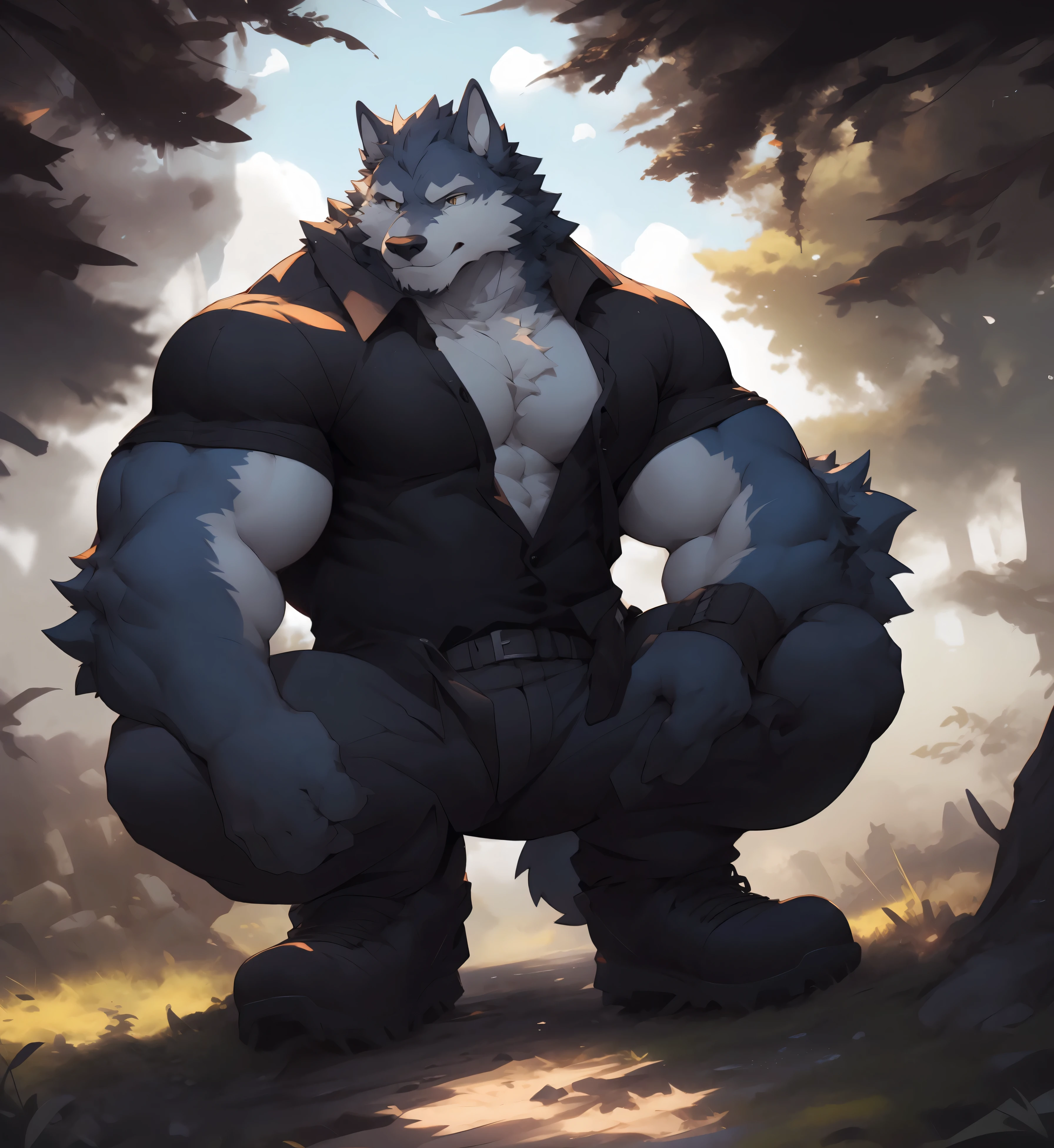 A fat, old, hairy wolf, cartoon, ultra-high-definition, with a bone in his mouth, shrunken tail, crawling on the ground --auto --s2
