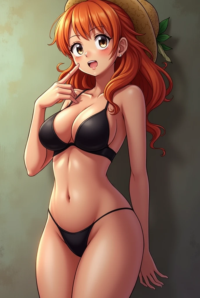 Nami from One Piece sticking her finger in her genitals