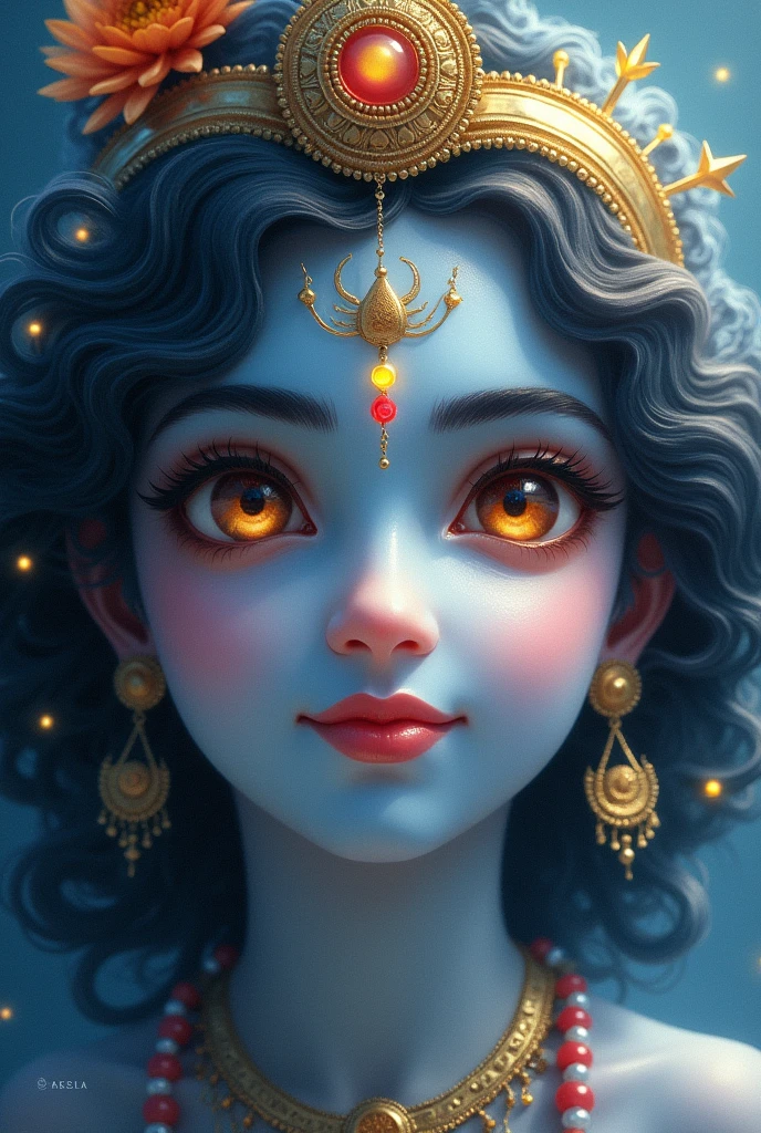 Krishna with shining eyes looking like sun and moon, shine the eyes less