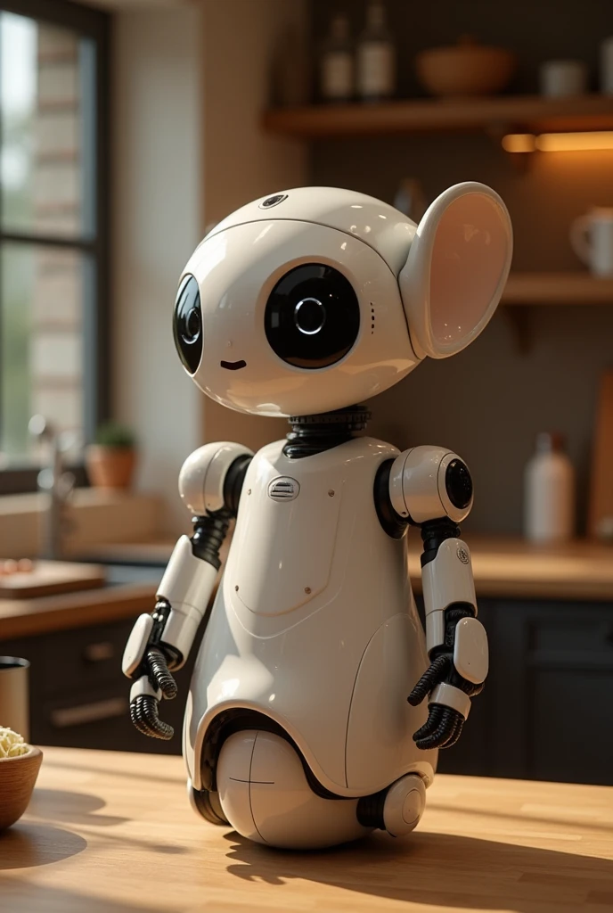 Create a robot named REMYBOT, with the functions of kitchen organization, temperature control, Helps with measuring and proportioning food, overproduction and waste, stress... a dining robot ratatouille, that doesn't look like a robot