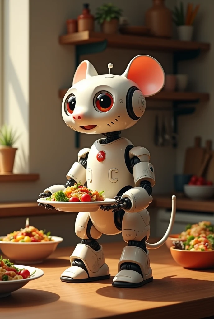 Create a robot named REMYBOT, with the functions of kitchen organization, temperature control, Helps with measuring and proportioning food, overproduction and waste, stress... a dining robot ratatouille, that doesn't look like a robot. Let it be a coloring drawing
