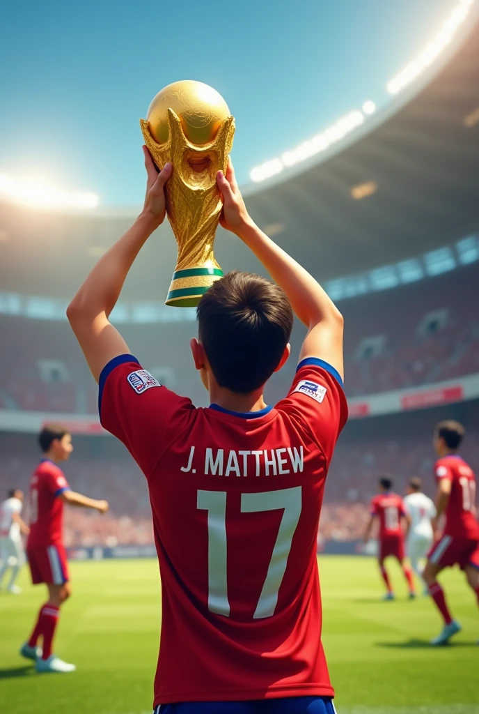 A ager with the world cup, with the Costa Rica shirt, with the name J.MATTHEW and with number 17