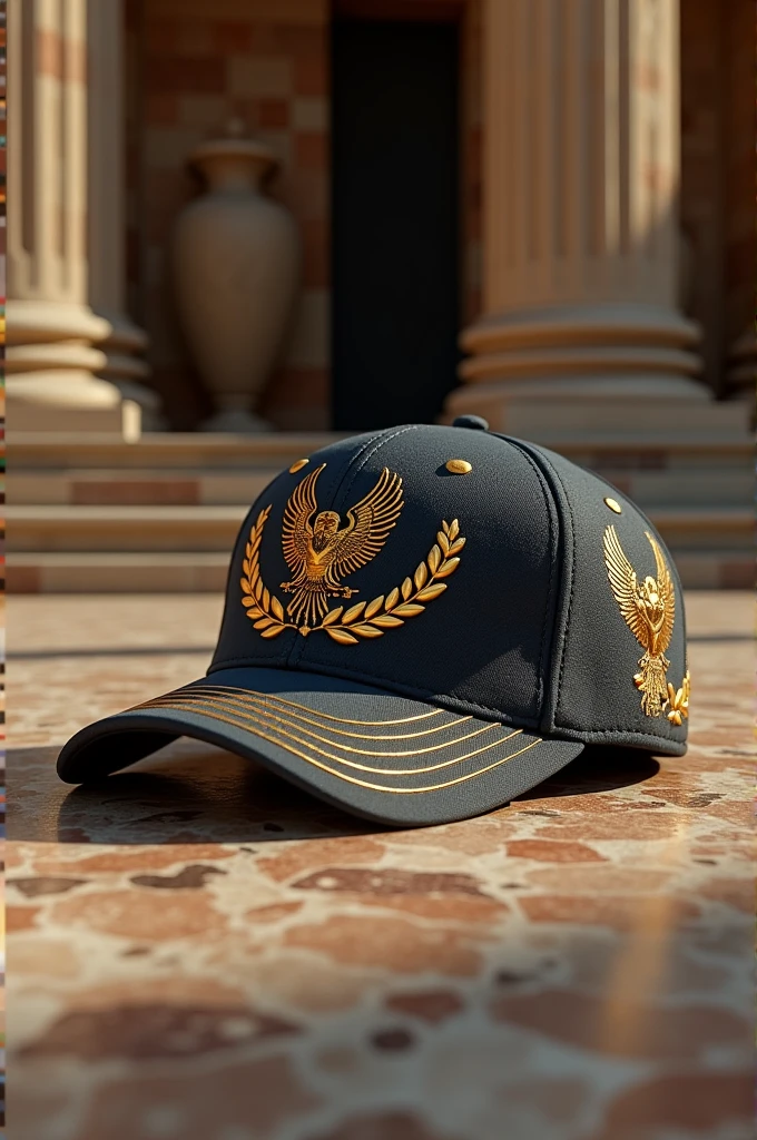 Make a design, for a brand of caps called “OLYMPO hats” taking into account that the brand is inspired and related to Greek mythology 