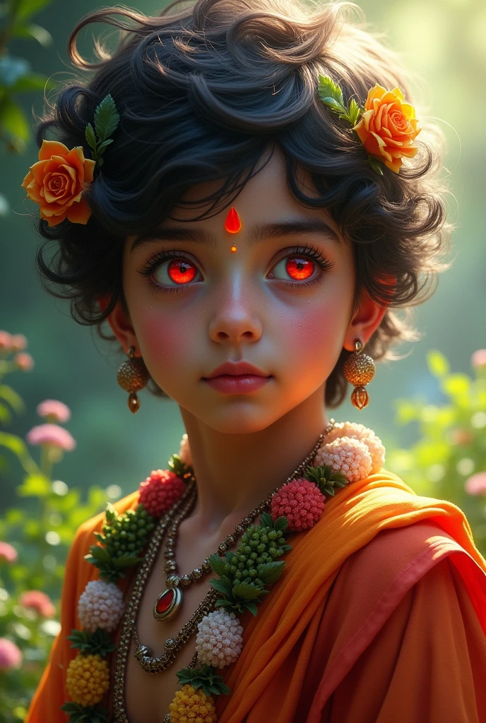 Youth krishna with red eyes shining like sun and moon beautiful
