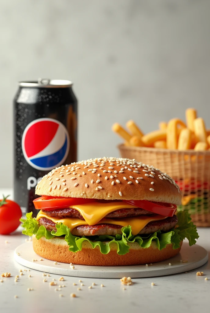 (photorealism:1.2), sandwich with a realistic Pepsi-Cola to promote