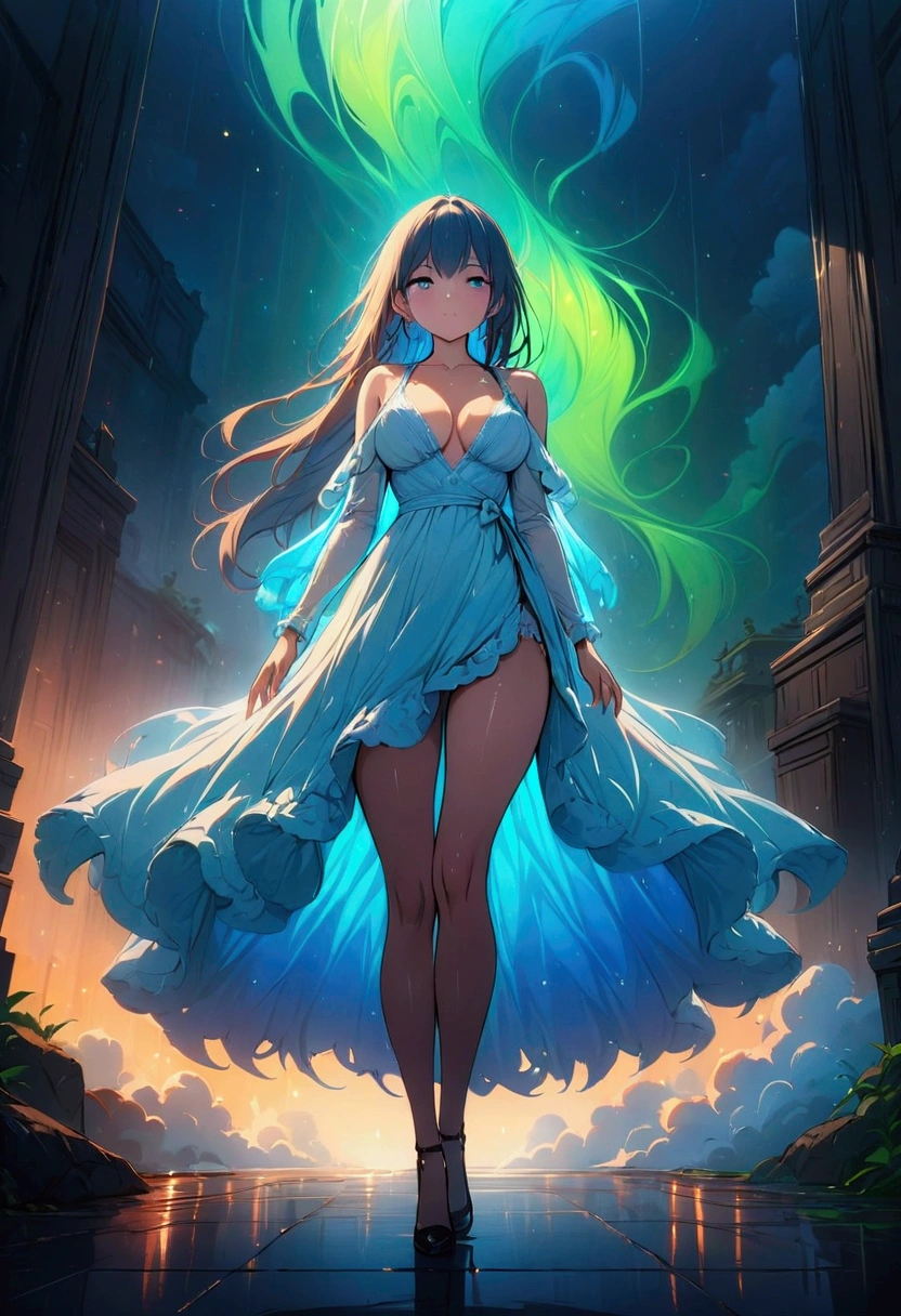 fog, colorful, cinematic lighting, (masterpiece:1.2), best quality, high quality, Highres, (hyper detailed), detailed background, 1girl,