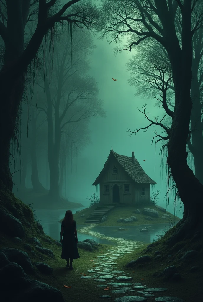 Make a fictitious island called Forest of Sadness and represent it well in the image