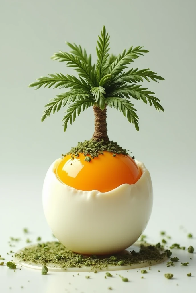 A well-cooked egg seasoned with oregano and with the face of a palm tree