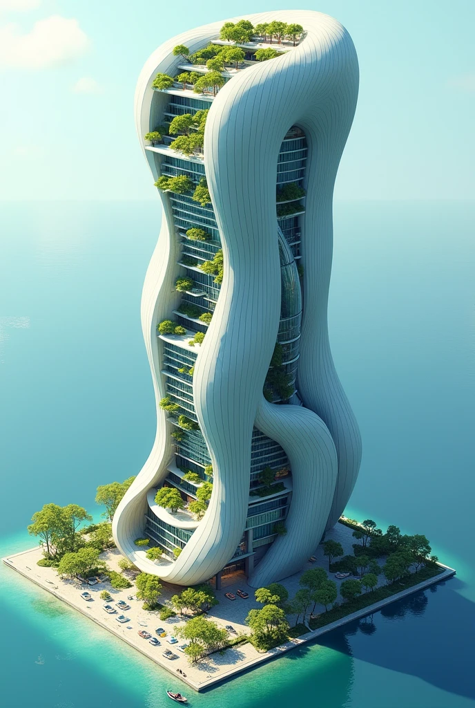 A 20-STORY BUILDING WITH THE GUIDING IDEA OF SEAWEED taking into account the architecture seen isometrically from above