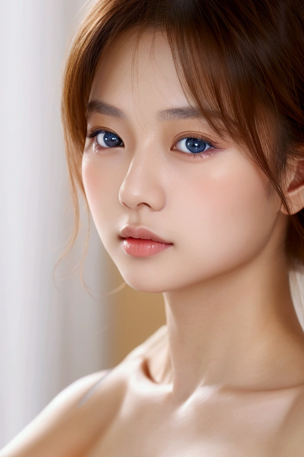 asian girl, tan, big lips, blue eyes, ultra realistic