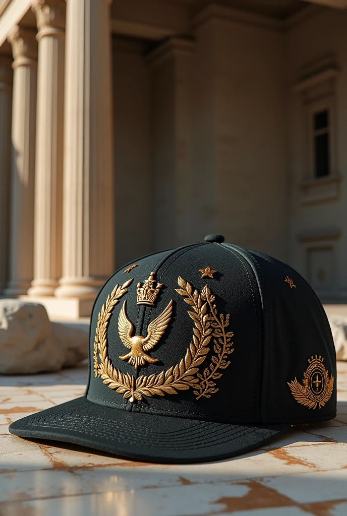 Make a design, for a brand of caps called “OLYMPO hats” taking into account that the brand is inspired and related to Greek mythology and 