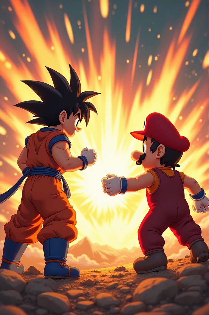 goku doing a henkidama vrs mario bross with his star power