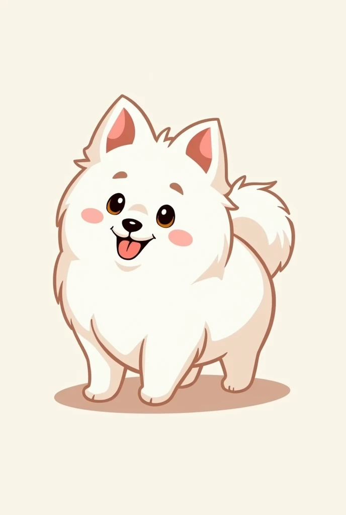 Create a cartoon of an adult white Pomeranian dog.
Cartoons should have clear outlines and shapes., removing complex details such as fine lines, subtle shadows or gradients. Very small elements such as complex facial expressions must be simplified so that the embroidery is clear.. Lines should not be thinner than 1 mm. Reduce the number of colors to 5 or less.
Consistency in fillings:
Cartoons with more geometric and stylized shapes are easier.