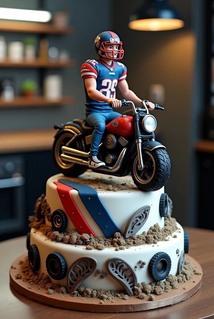 Design a cake image for a football and motorcycle lover