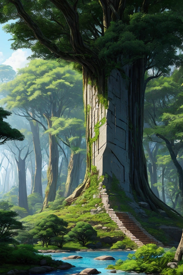Sudden megalithic civilizations dot the deep jungle
Undiscovered, hidden by giant trees, unexpected modern civilization, best image quality
