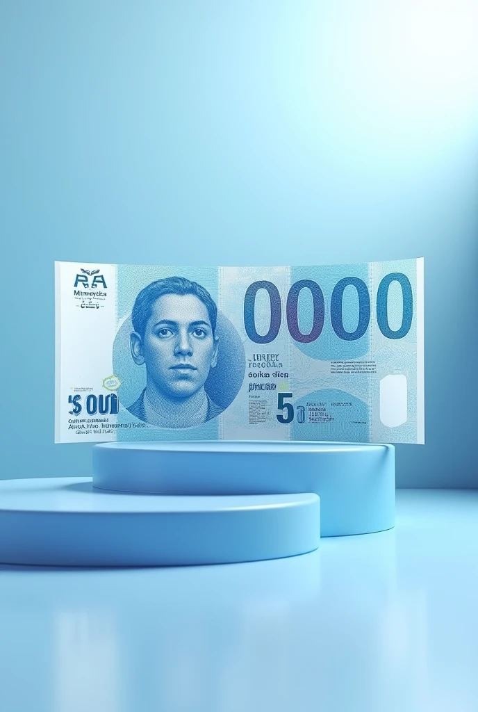 Create a five thousand peso bill that is light blue and that shows a significant unitary value