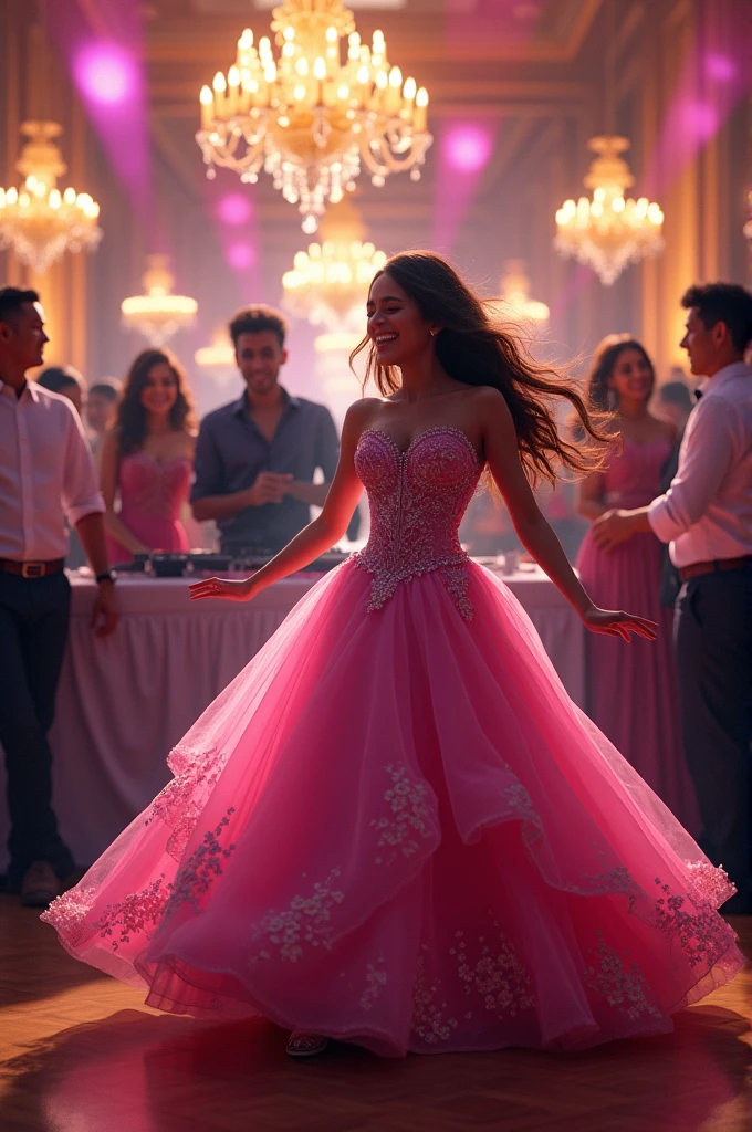 Quinceañera dancing at her party with DJ