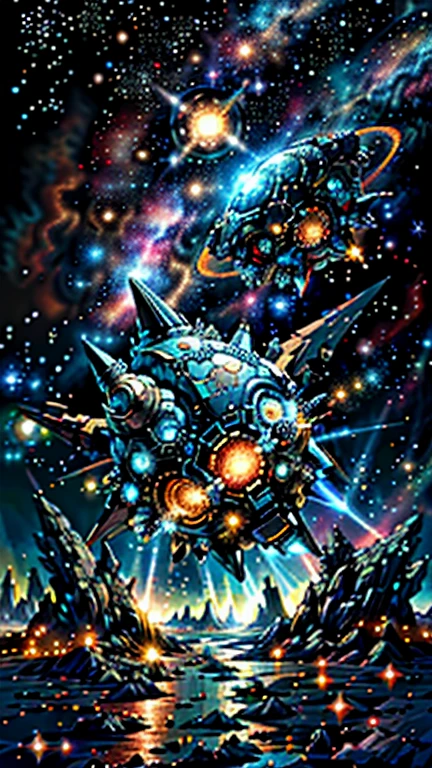 Fantasy,8k,Extremely detailed, masterpiece,High resolution,Highest quality,Increase the resolution,Cinema Lighting,Different space,4 dimensional world,Night on the Galaxy Express,Steam locomotive-type spaceship,steampunk,Large gear light blue body,A spaceship pulling multiple passenger cars,Maneuvering with a fusion reactor,30-car train、Run through the space zone,Numerous stars,Many Galaxies,Milky Way,Cruising at the speed of light,Seeing the Earth in the distance,Super Express,Going to Andromeda,Wide angle of view,Vision,Floating in the air,In the dazzling light,Extremely colorful,The whole carriage is visible,S-shaped,Rail of light,999,colorful cloud nebula,The whole universe shines gold