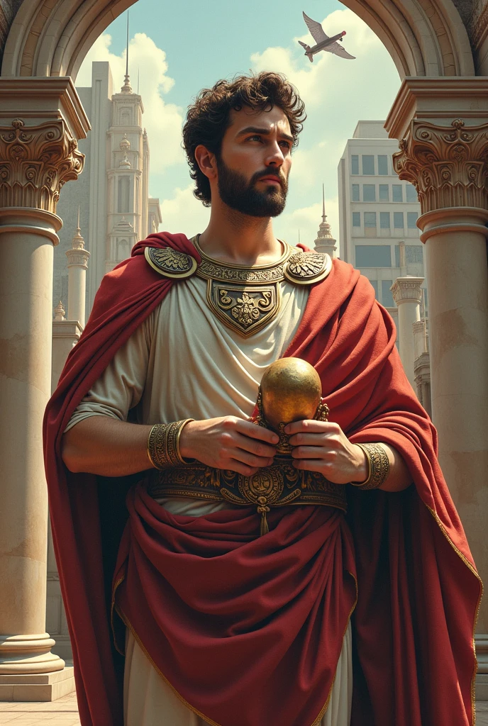 Julius Caesar Greek Emperor with objects from the present and the past