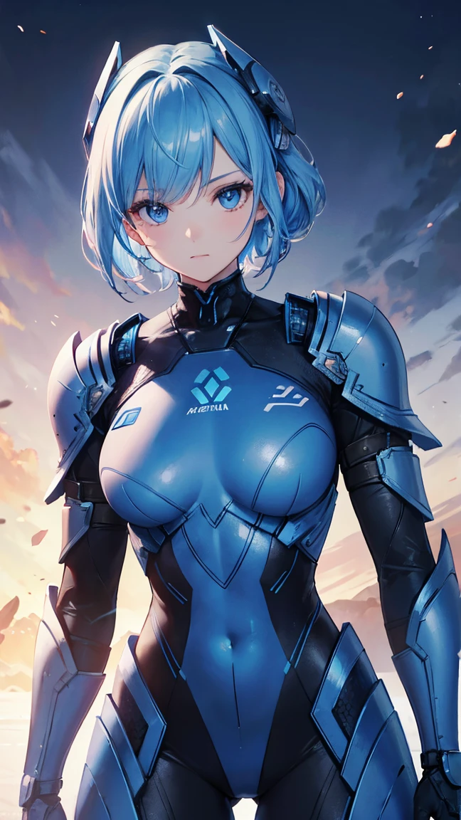 8k, Highest quality, (Real:1.4), Original photo, 1 person, Asari Hair, Biological Amplifier, refined armor, posture: Peace talks between warring factions, smart blue eyes