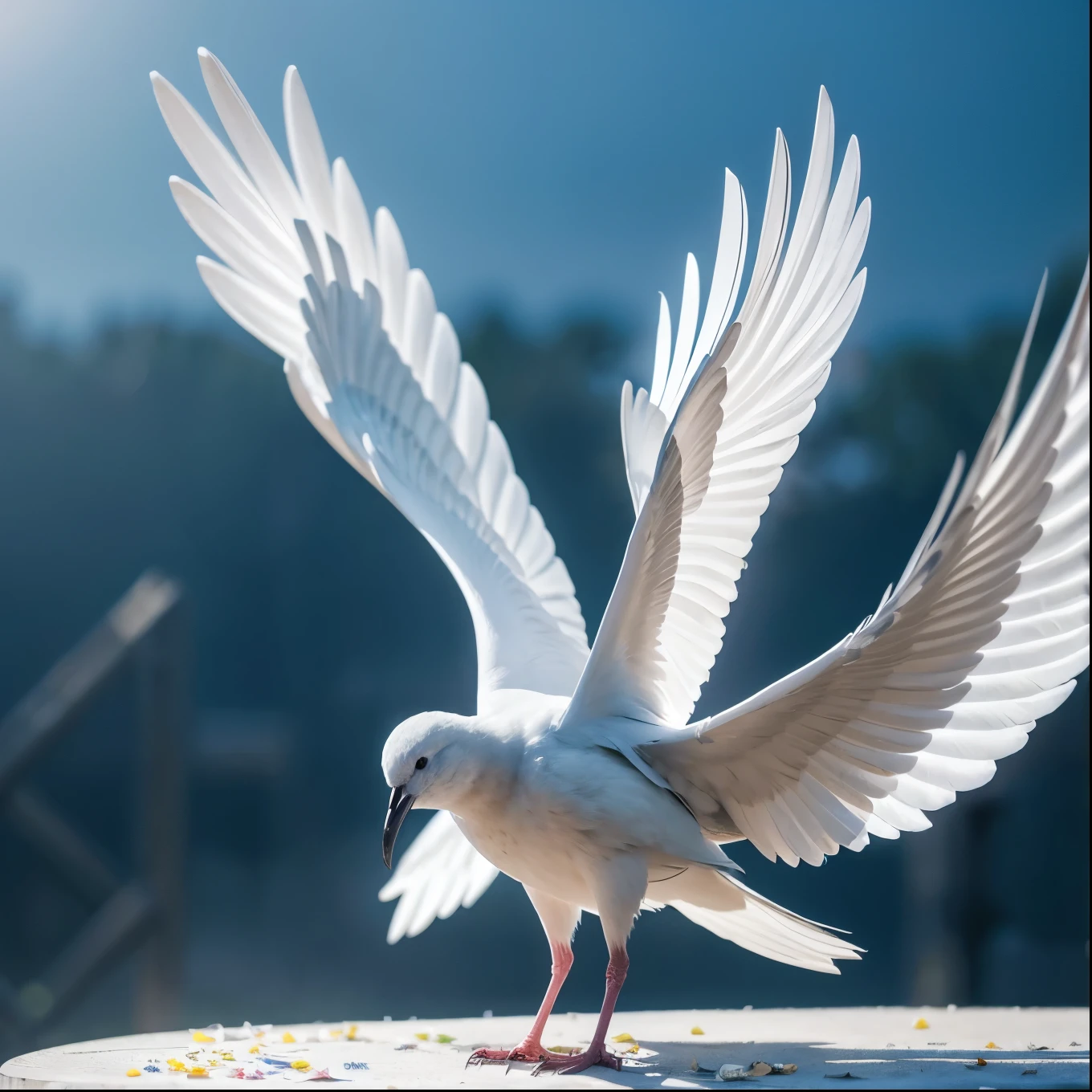 A white bird, made of petals, long wings