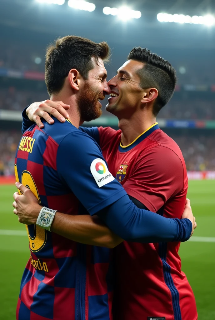 Messi and Cristiano Ronaldo hugging
 