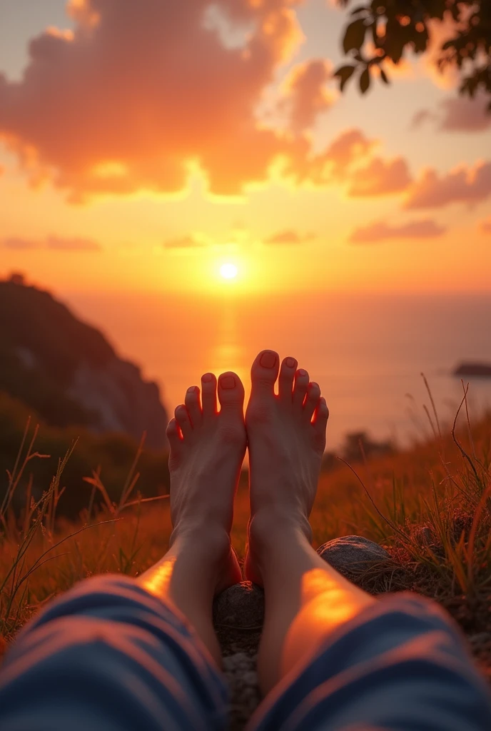 Throw@ feet watching the sunset.