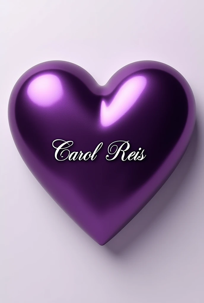 Purple heart with the name written in the middle "Carol Reis" in formal writing