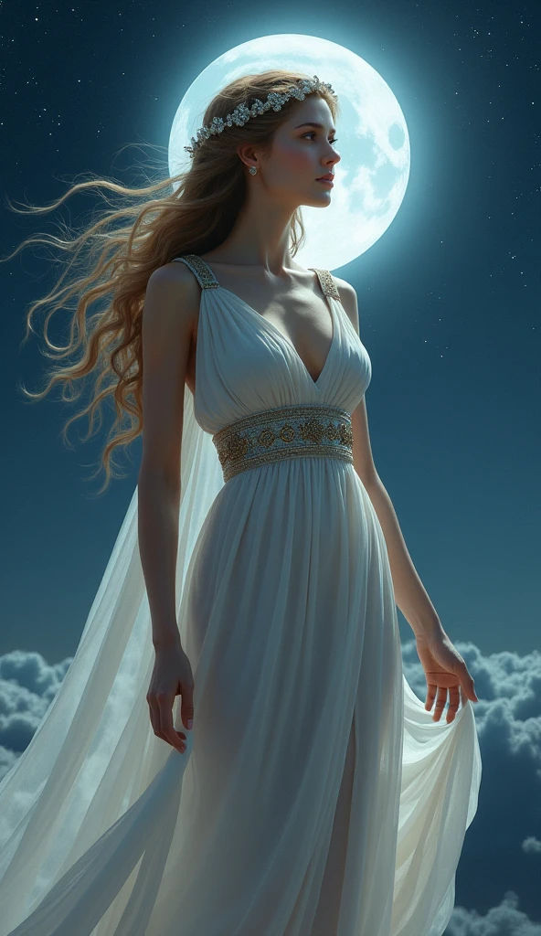 A very beautiful moon goddess, Dress in the style of ancient Greece, whole body