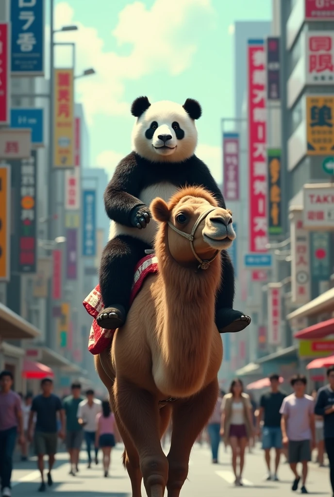 A Panda Rides a Camel Through the Streets of Tokyo
