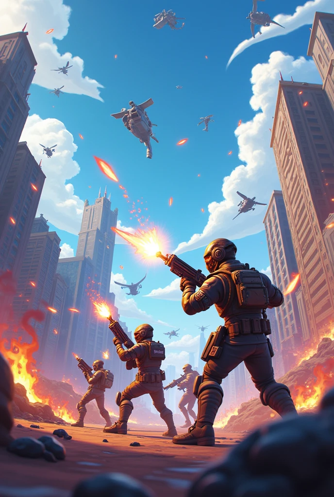 Soldiers in a city with tanks and fire as a background, futuristic battlefield, fps game concept art, stunning sci-fi concept art, wojtek fus, 4 k concept art, 4K concept art, sci fi epic digital art, Concept art wallpaper 4K, dystopian scifi apocalypse, concept art like ernest khalimov, Detailed 4K concept art, concept-art
