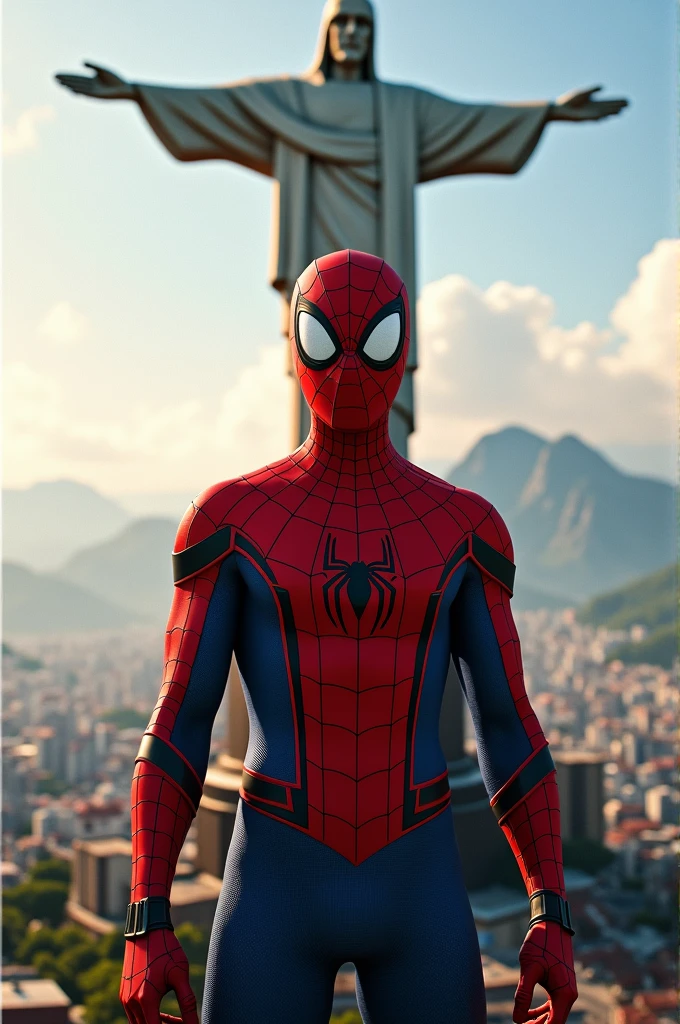 Spider-Man next to Christ the Redeemer