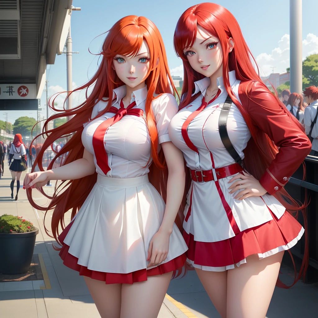 anime girl with red hair and blue eyes in a white shirt and red skirt, rias gremory, highschool dxd, erza scarlet as a real person, kurisu makise, kurisu makise steins gate anime, beautiful anime high school girl, ikki tousen, rings asuka iwakura station game, sankakucomplex anime image