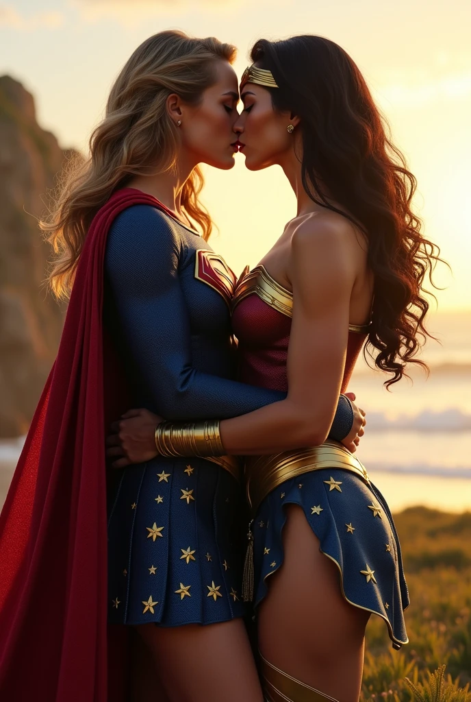 You can create an image of a loving kiss between Supergirl and wonder woman