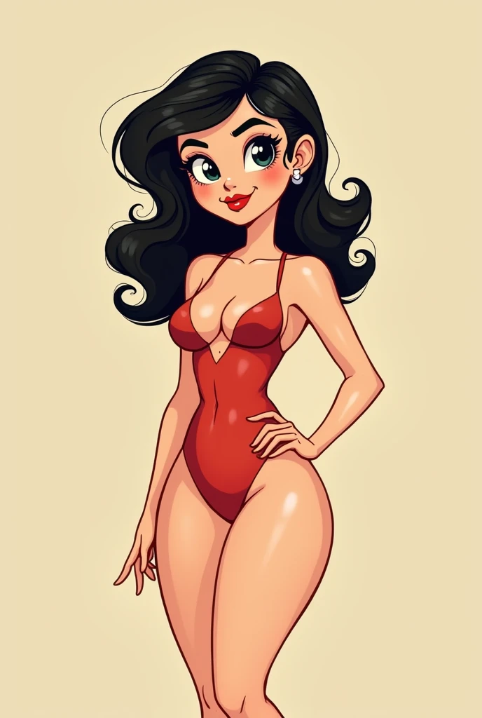 girl, cartoon style, shane glines, big eyes, line art, simple drawing, cartoon style, retro pinup, big breasts, sensual pose, full body, full body
