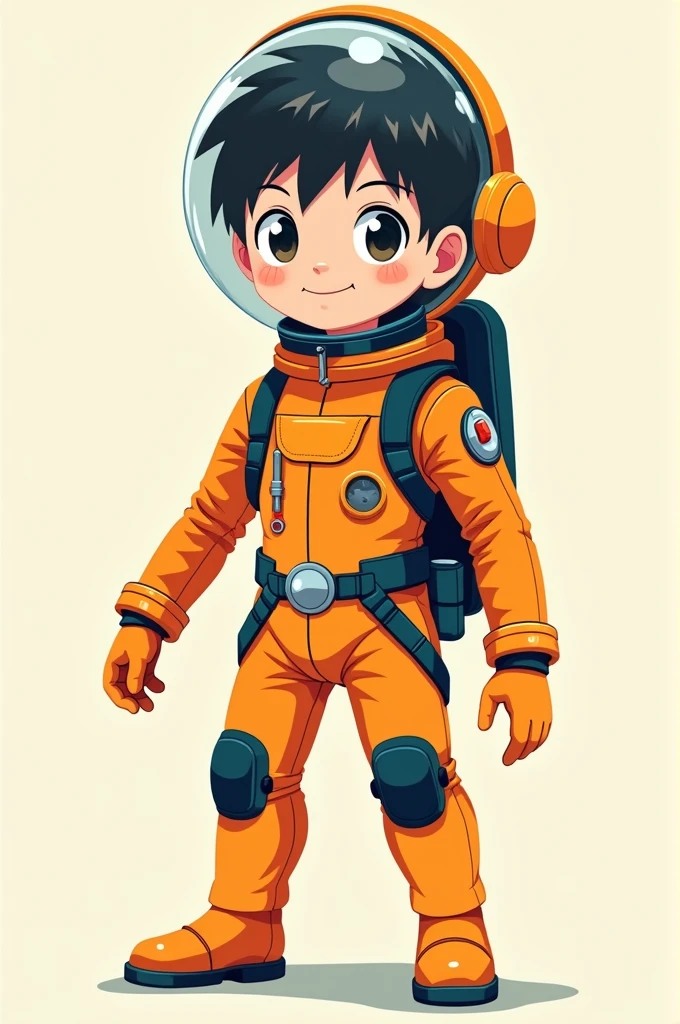 whole body, Flat colors, flat textures, anime, boy in astronaut suit, only one person