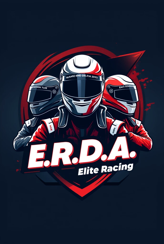 Crie uma logo para uma equipe de corrida de carros chamada E.R.D.A elite racing dynamics association seja fiel ao nome por favor, uma logo mais profissional com 3 pilotos