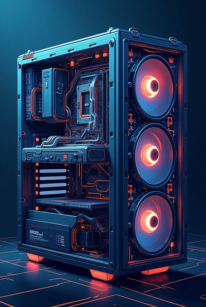 Dibuja de manera creativa la conexión de las partes internas del pc